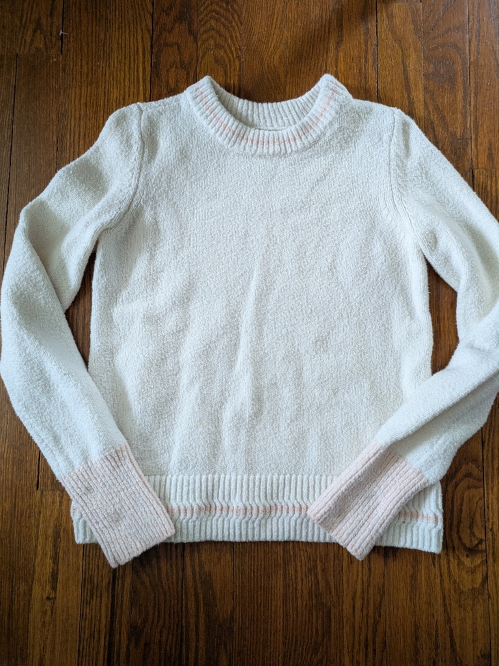 Faherty Womens Cream Chenille Sweater with Pink Trim S
